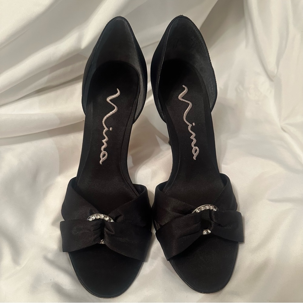 Black and Rhinestone Nina Heels 5.5